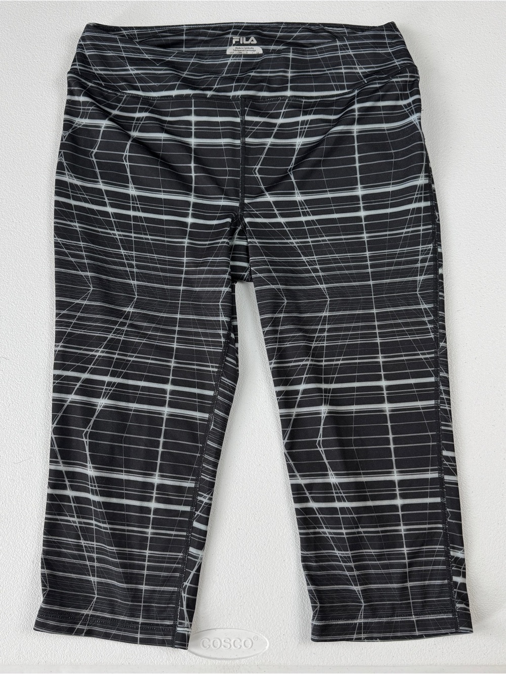 FILA Active Capri Leggings Womens Medium M Black White Striped‎ Activewear